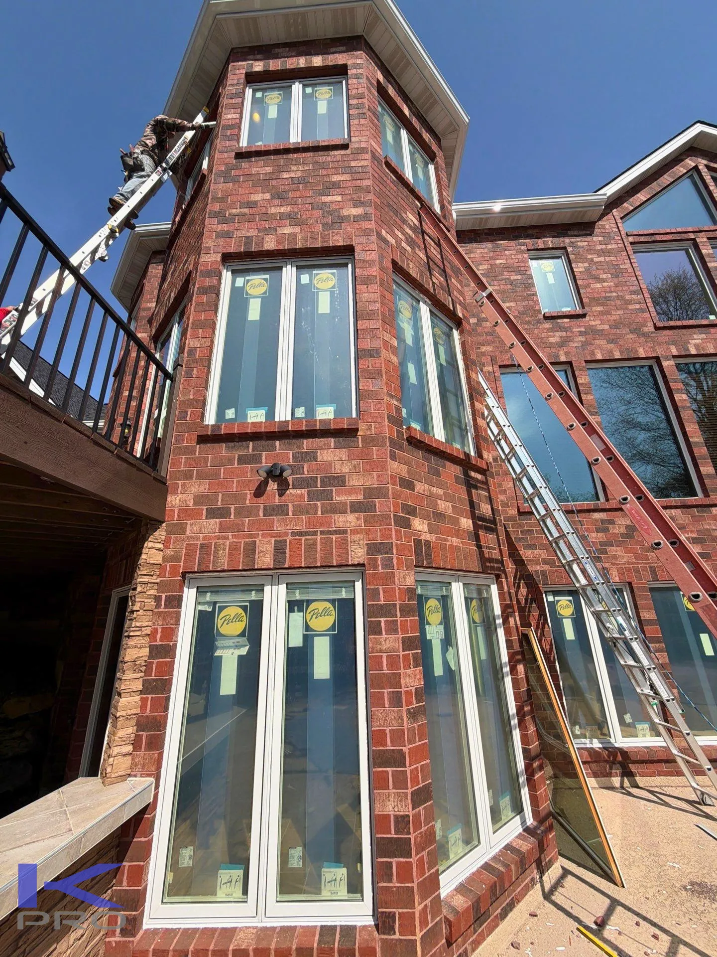 KPro Pella Certified window install on multi-story brick estate